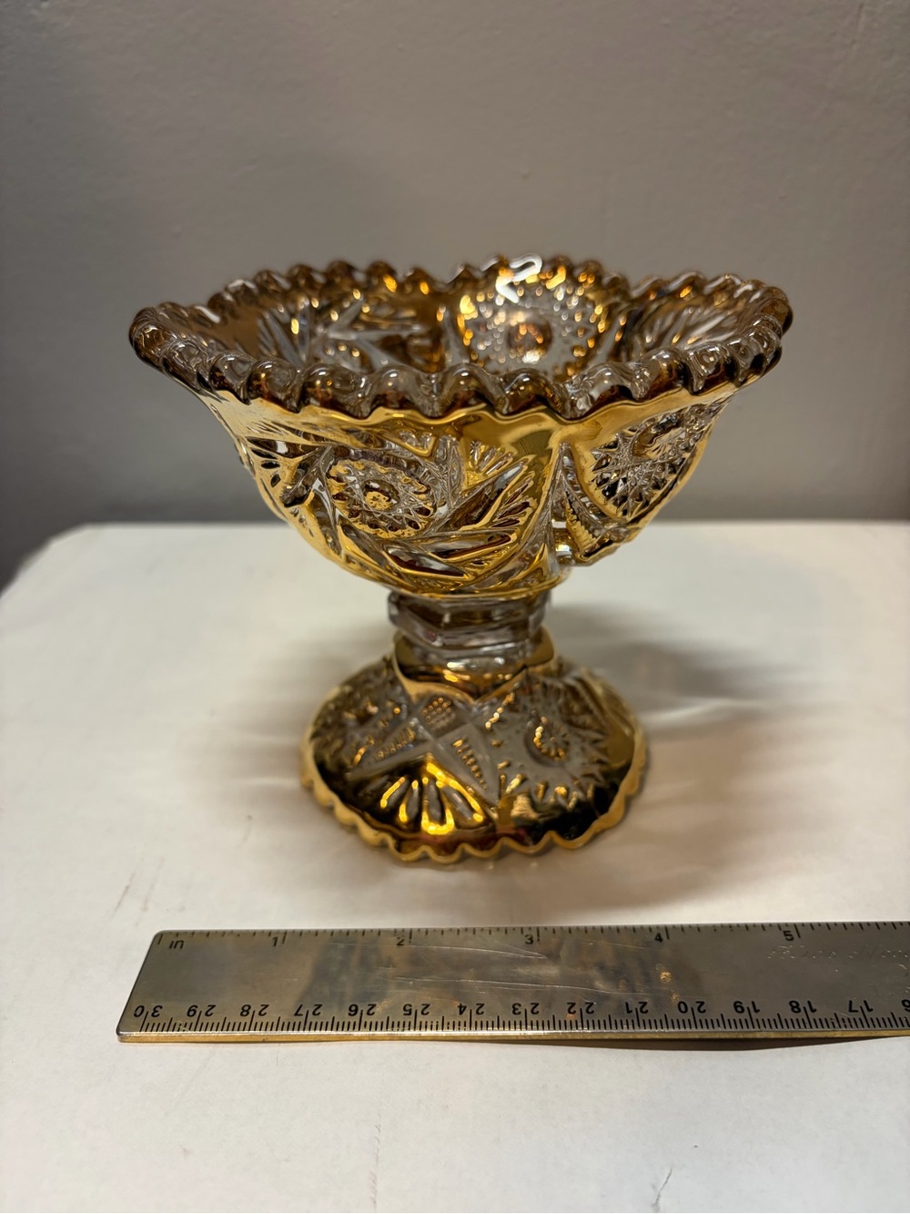 Vintage Imperial Glass Hand Painted Gold Pedestal Compote Candy Dish